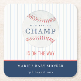 Cute Navy Vår lilla Champ Baseball Baby Shower Underlägg Papper Kvadrat