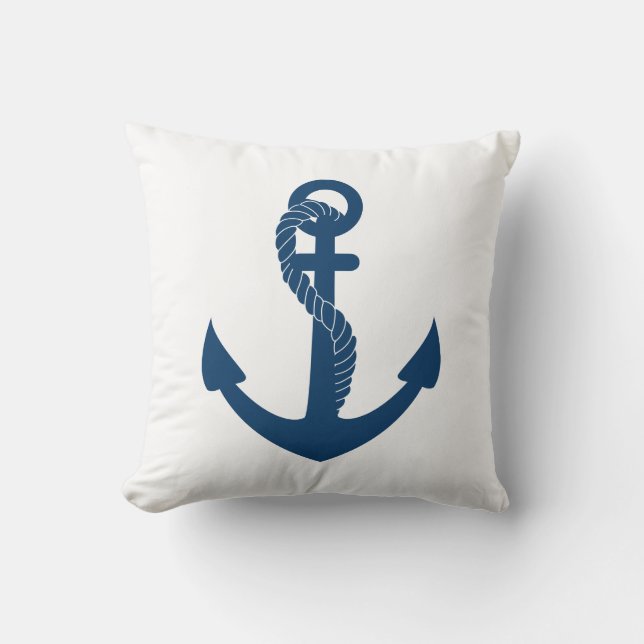 Cute Navy White Anchor Nautical Kudde (Framsida)