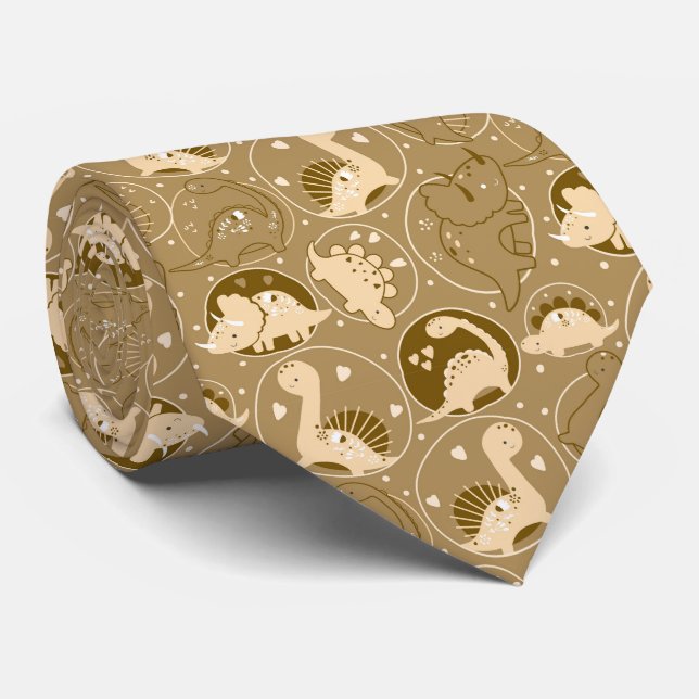 Cute Neck Tie med Adsible Dinosaur Mönster Slips (Rullad)