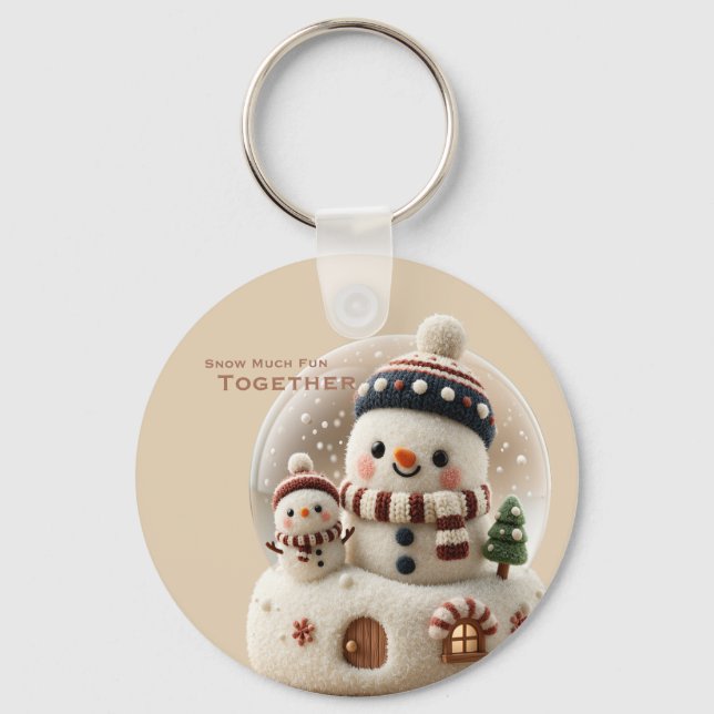 Cute Needle Felted Snowman Snowglobe Nyckelring (Framsida)