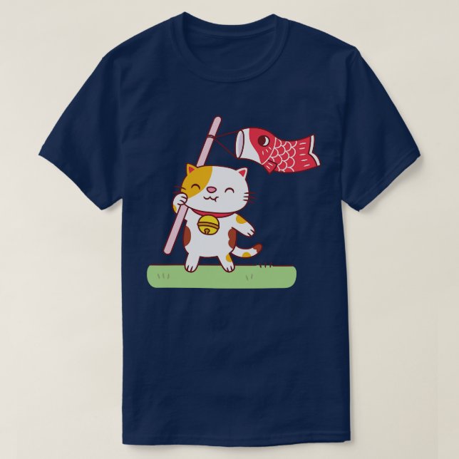 Cute Neko Cat med Koinobori p Streamer T Shirt (Design framsida)