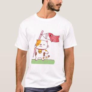 Cute Neko Cat och Koinobori Carp Streamer T Shirt