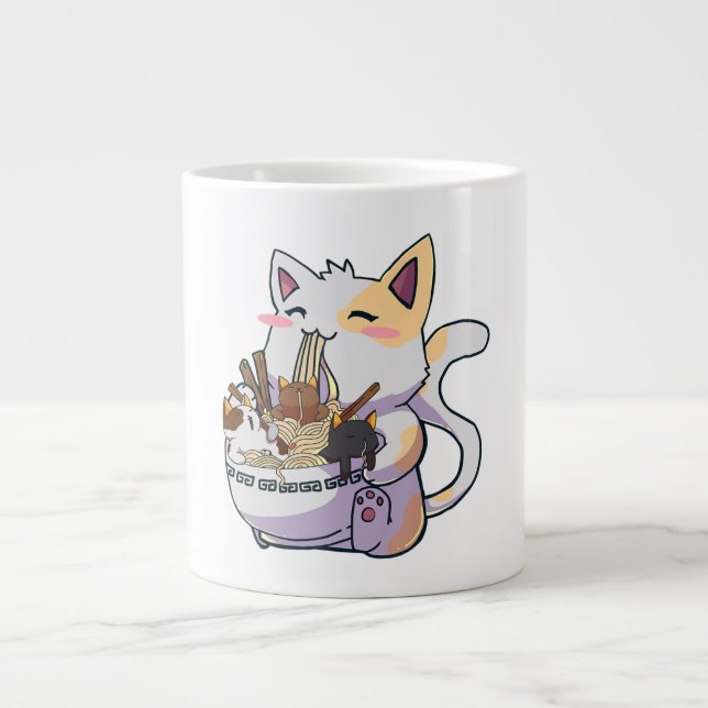 Cute Neko Cat With Ramen Noodles Bowl Anime Japan  Jumbo Mugg (Framsidan)