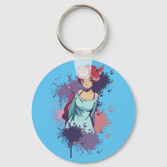 Cute Neko Girl Nyckelring (Framsida)