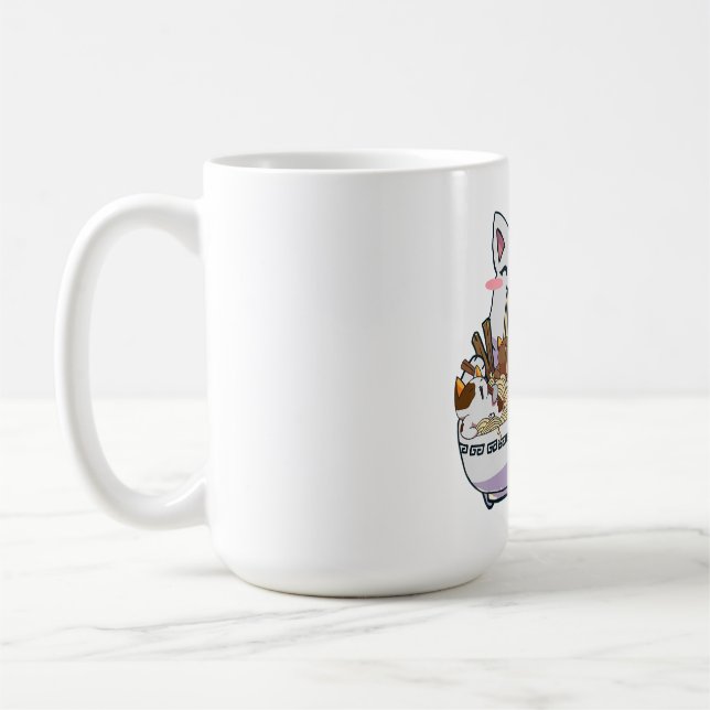 Cute Neko-katt med Ramen Noodles Bowl Anime Japan Kaffemugg (Vänster)