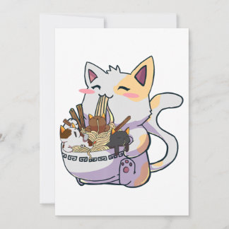 Cute Neko-katt med Ramen Noodles Bowl Anime Japan Meddelande