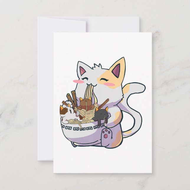 Cute Neko-katt med Ramen Noodles Bowl Anime Japan OSA Kort (Framsida)