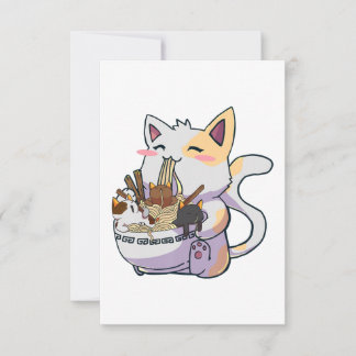 Cute Neko-katt med Ramen Noodles Bowl Anime Japan OSA Kort