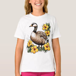 Cute Nene Hawaiian Goose med Gult Hibiscus T Shirt