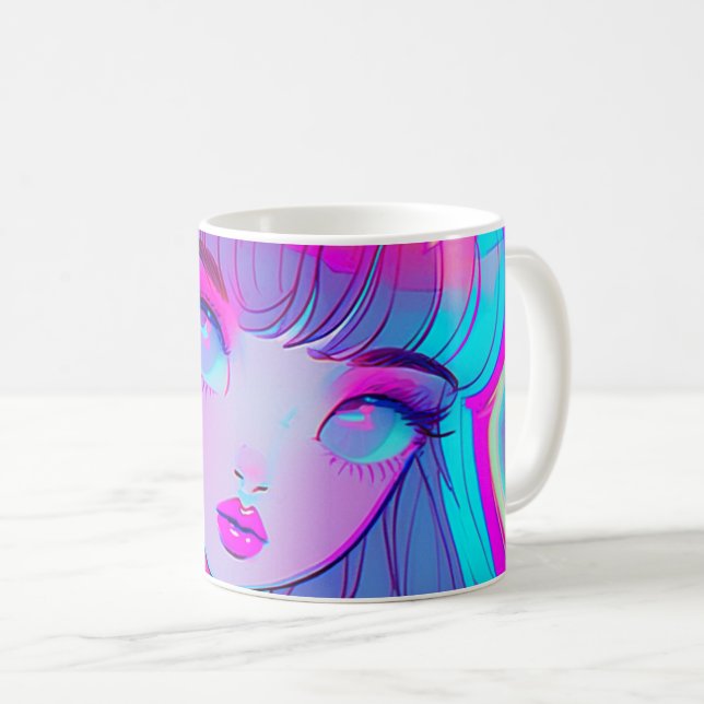 Cute Neon Anime Girl Coffee Mugg (Framsida höger)