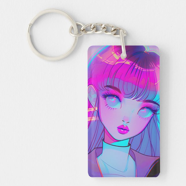 Cute Neon Anime Girl Keychain (Framsidan)