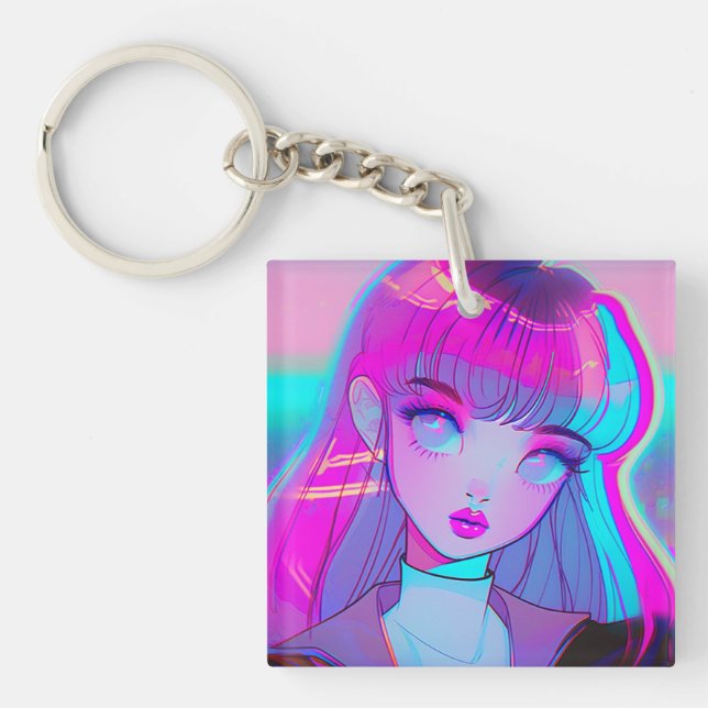 Cute Neon Anime Girl Keychain (Framsidan)