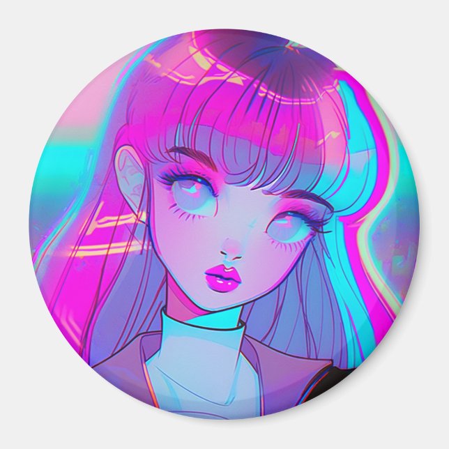 Cute Neon Anime Girl Magnet (Framsidan)