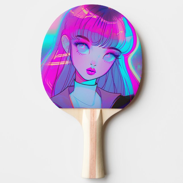 Cute Neon Anime Girl Ping Pong Paddle Pingisracket (Framsidan)