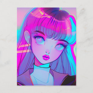 Cute Neon Anime Girl Postcard Vykort