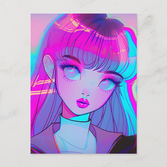 Cute Neon Anime Girl Postcard Vykort (Framsida)