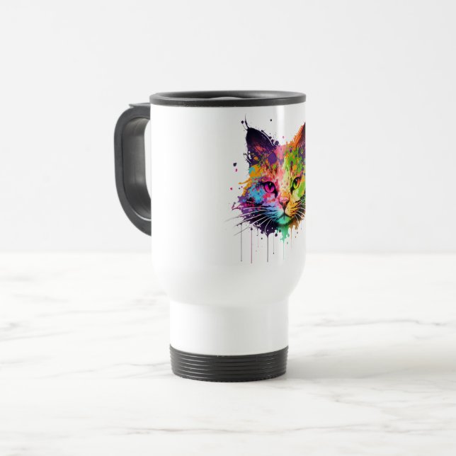 Cute Neon Bläck Cat Coffee Mugg (Framsida vänster)