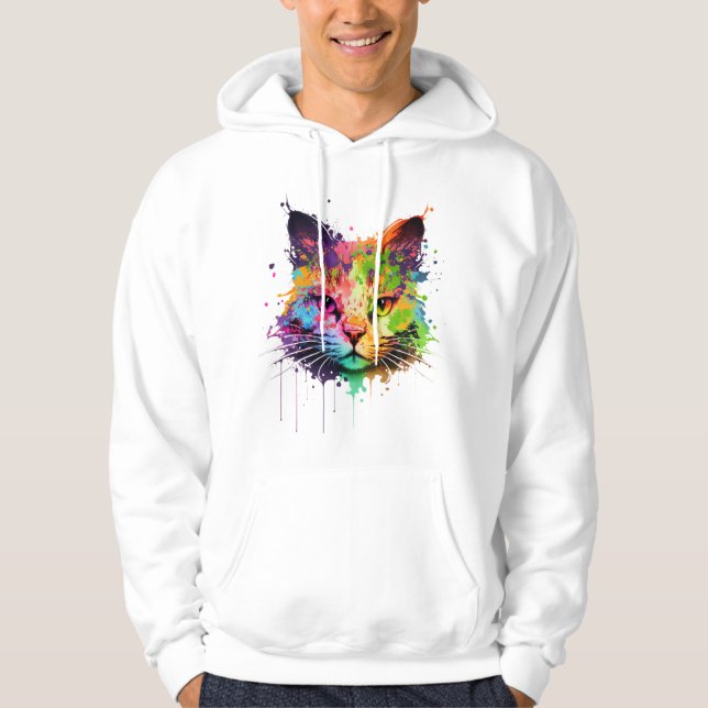 Cute Neon Bläck Cat Hoodie (Framsida)