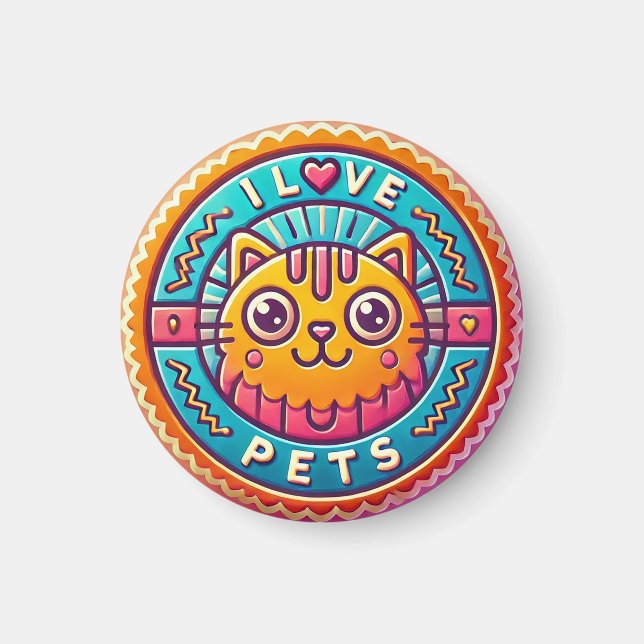 Cute Neon Cat Badge Magnet (Framsidan)