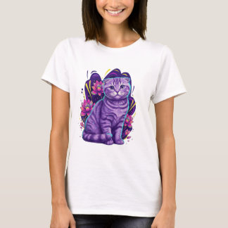 Cute Neon Cat Fantasy Art T Shirt