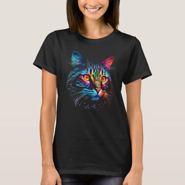 Cute Neon Cat T Shirt (Framsida)