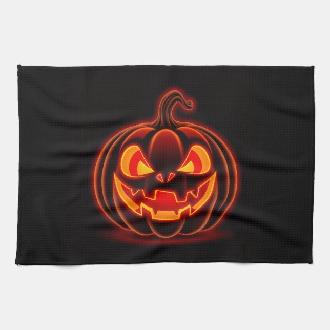 Cute Neon Pumpkin Halloween Kitchen Towel Kökshandduk (Horisontell)