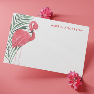 Cute Neon Rosa Flamingo Tropical Handflatan Löv Anteckningskort