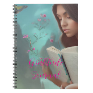 Cute Neon Rosa Meditation Girl Gratitude Journal Anteckningsbok