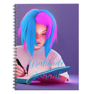 Cute Neon Rosa och Blue Hair Girl Journal Anteckningsbok