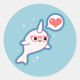 Cute Nerd Narwhal Runt Klistermärke
