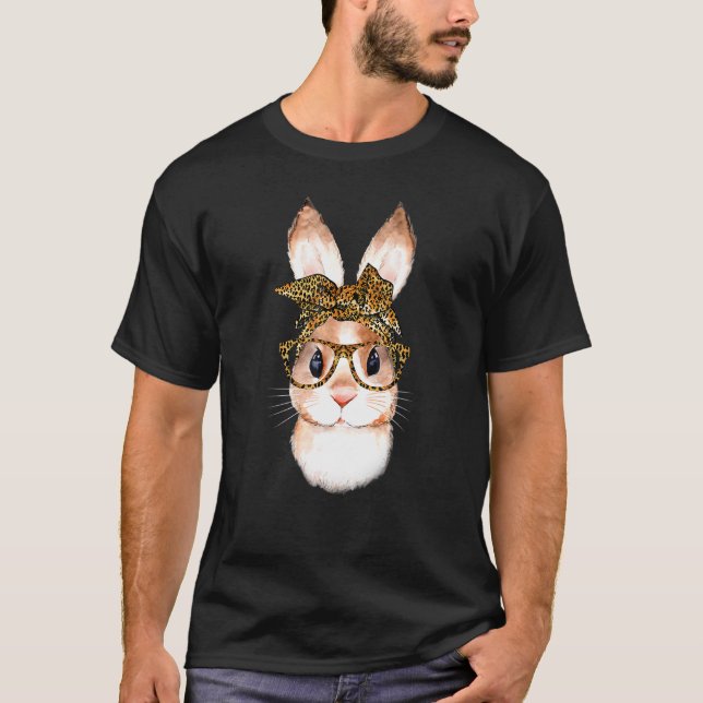 Cute Nerd Påskhare Mamma Leopard Bandana Rabbit T Shirt (Framsida)