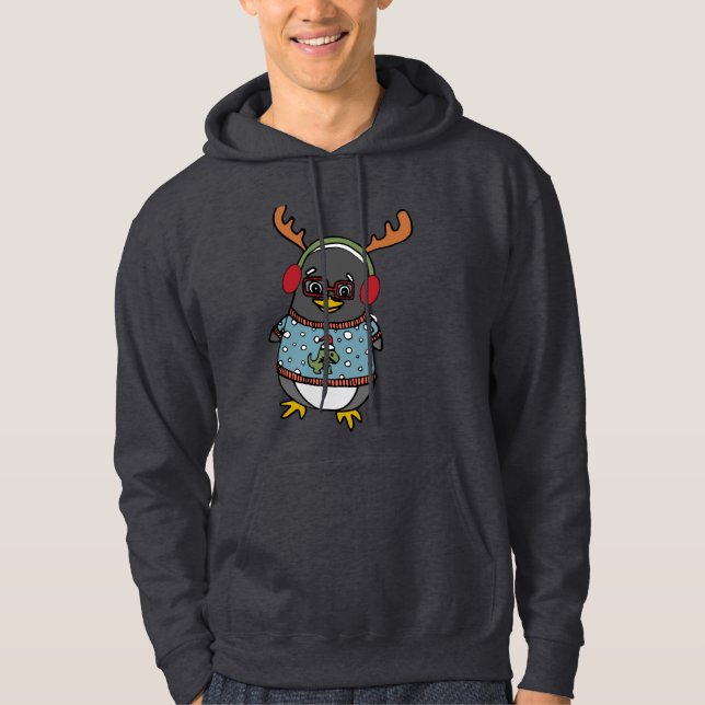 Cute Nerd Penguin Graphic | Vuxen jul-Helgdag Hoodie (Framsida)