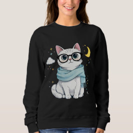 Cute Nerdy Cat with Glasses and Scarf T Shirt