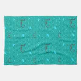 Cute Nessies Iceburgs och fisk på ett blåhav Kökshandduk