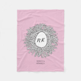 Cute Nest & Egg Personlig Initialer & Namn Rosa Fleecefilt