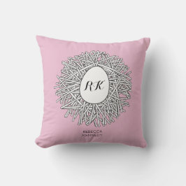 Cute Nest & Egg Personlig Initialer & Namn Rosa Kudde