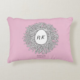 Cute Nest & Egg Personlig Initialer & Namn Rosa Prydnadskudde