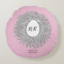 Cute Nest & Egg Personlig Initialer & Namn Rosa Rund Kudde