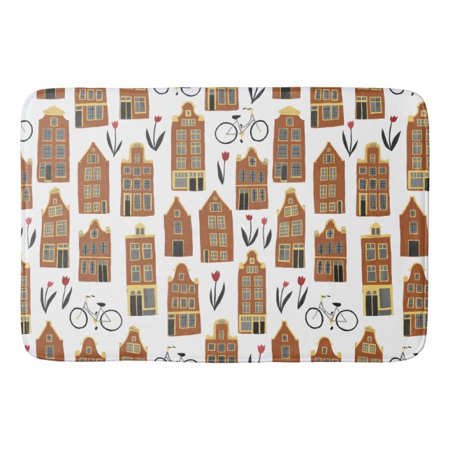 Cute Netherlands Houses - Amsterdamkanalen Badrumsmatta (Framsidan)