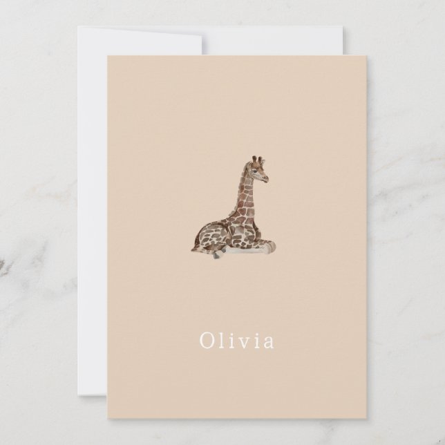 Cute Neutral Birth Announcement Giraffe Card Inbjudningar (Framsida)
