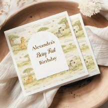 Cute Neutral Safari Animals First Birthday