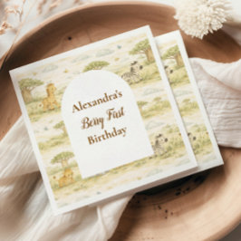 Cute Neutral Safari Animals First Birthday Pappersservett