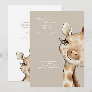 Cute Neutralt Beige Baby Giraffe Baby Shower Inbjudningar