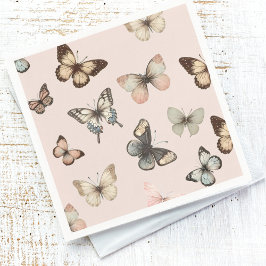Cute Neutralt Butterflies, Muted Tones Blek Rosa Pappersservett