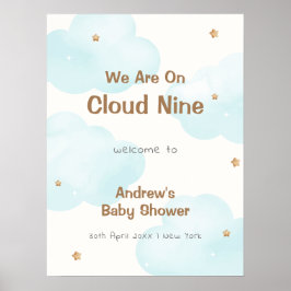 Cute Neutralt Cloud Nine Stars Baby Shower Välkomm Poster