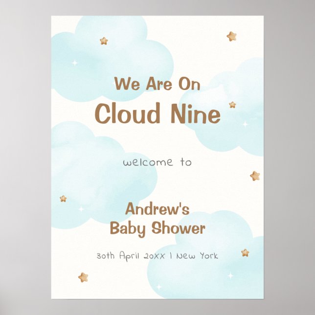 Cute Neutralt Cloud Nine Stars Baby Shower Välkomm Poster (Framsidan)