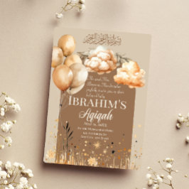 Cute Neutralt Färg Islamic Baby Aqiqah Inbjudningar