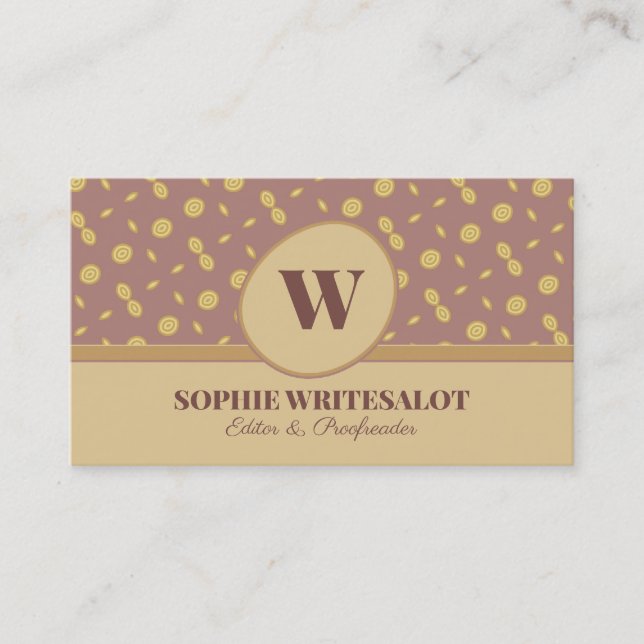 Cute neutralt färg mönster monogram affärskort visitkort (Framsida)