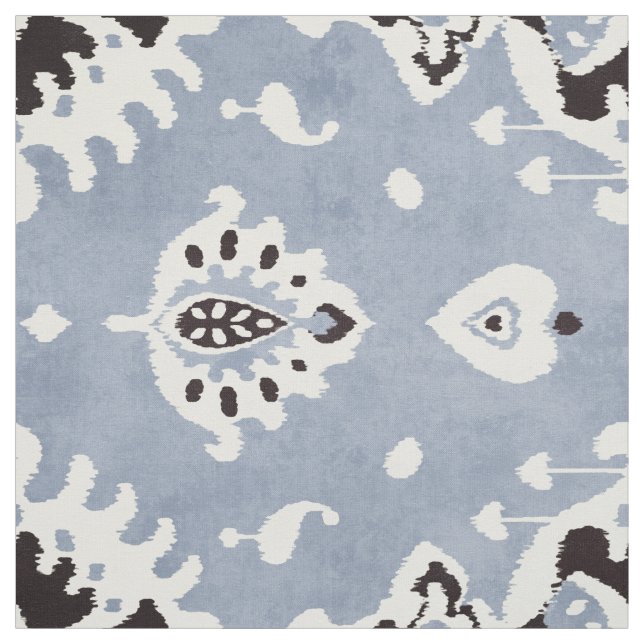 Cute neutralt grått blue white ikat tribal mönster tyg (Provkarta)