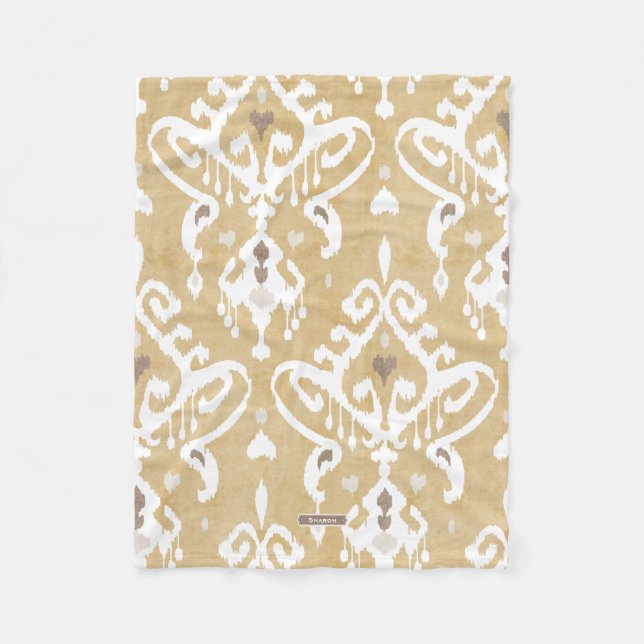 Cute neutralt guld beige ikat tribal mönster fleecefilt (Framsidan)